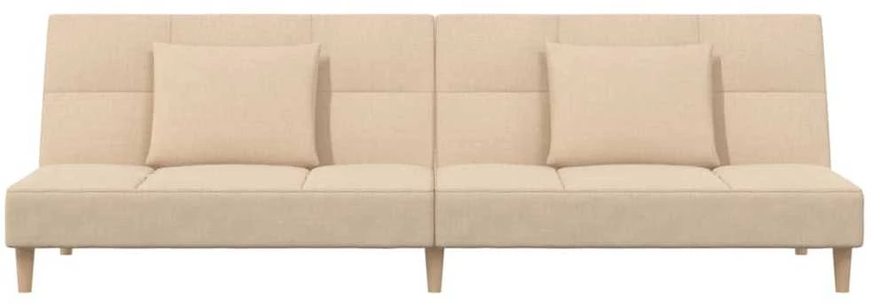 Dvivietė sofa-lova su dvejomis pagalvėmis, kreminė, audinys