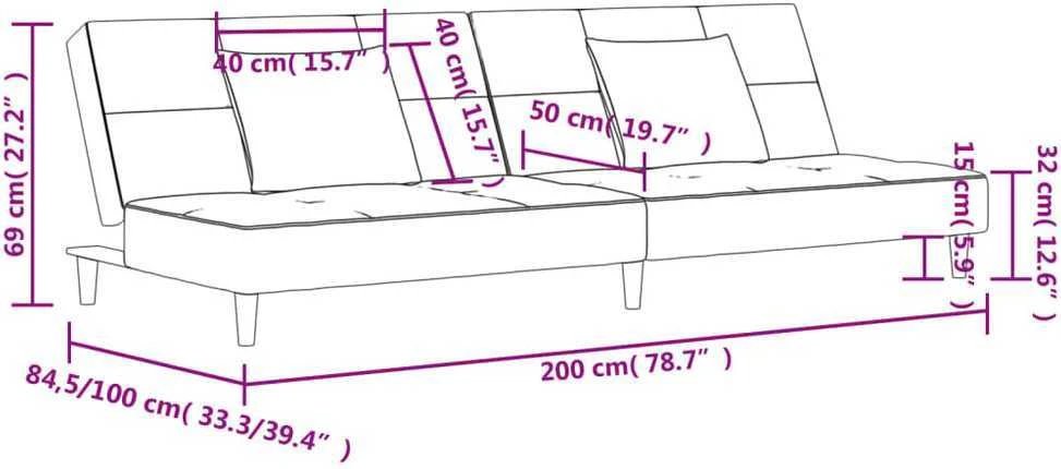 Dvivietė sofa-lova su dvejomis pagalvėmis, taupe, audinys