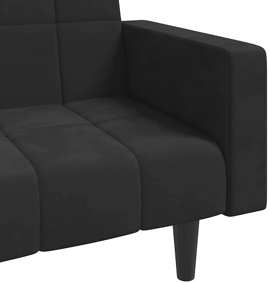 Dvivietė sofa-lova su dvejomis pagalvėmis, juoda, aksomas