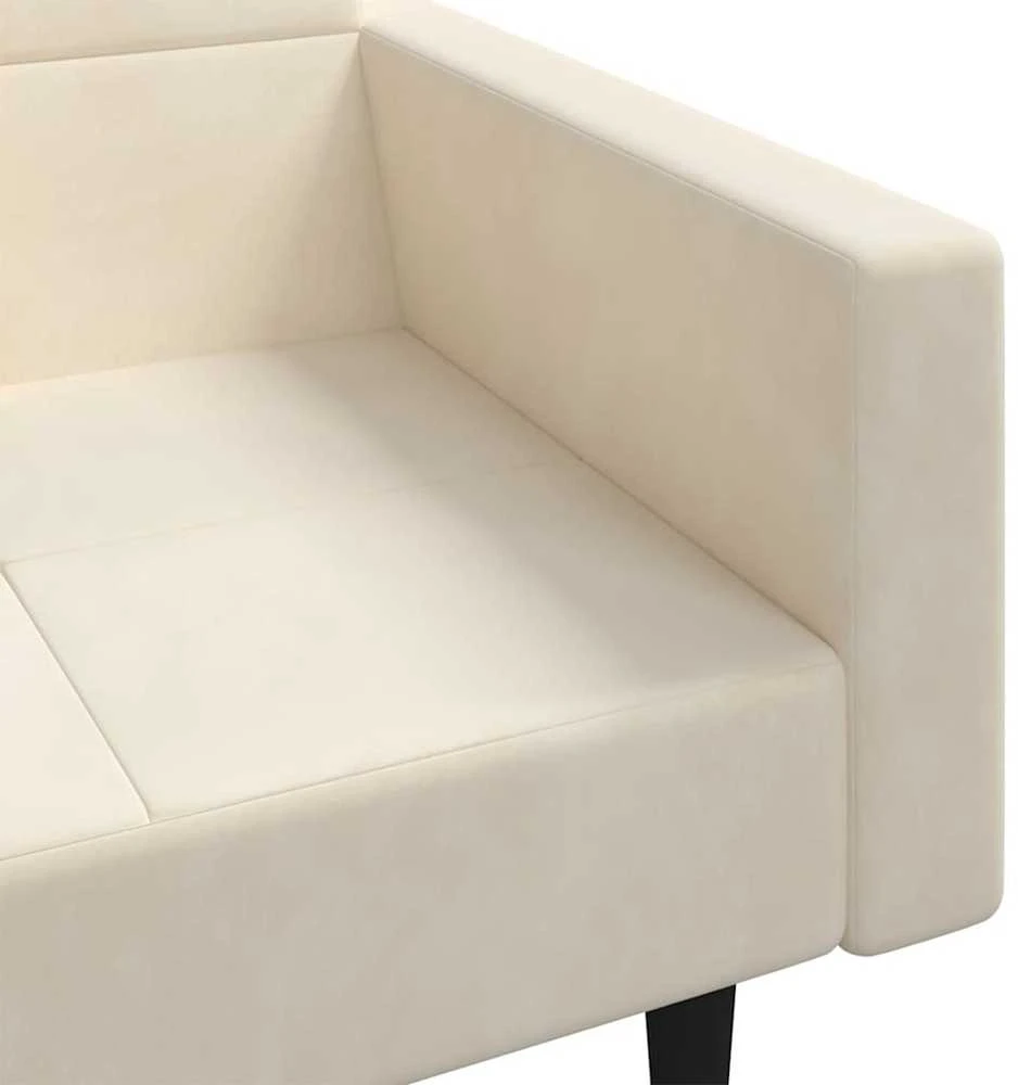 Dvivietė sofa-lova su dvejomis pagalvėmis, kreminė, aksomas