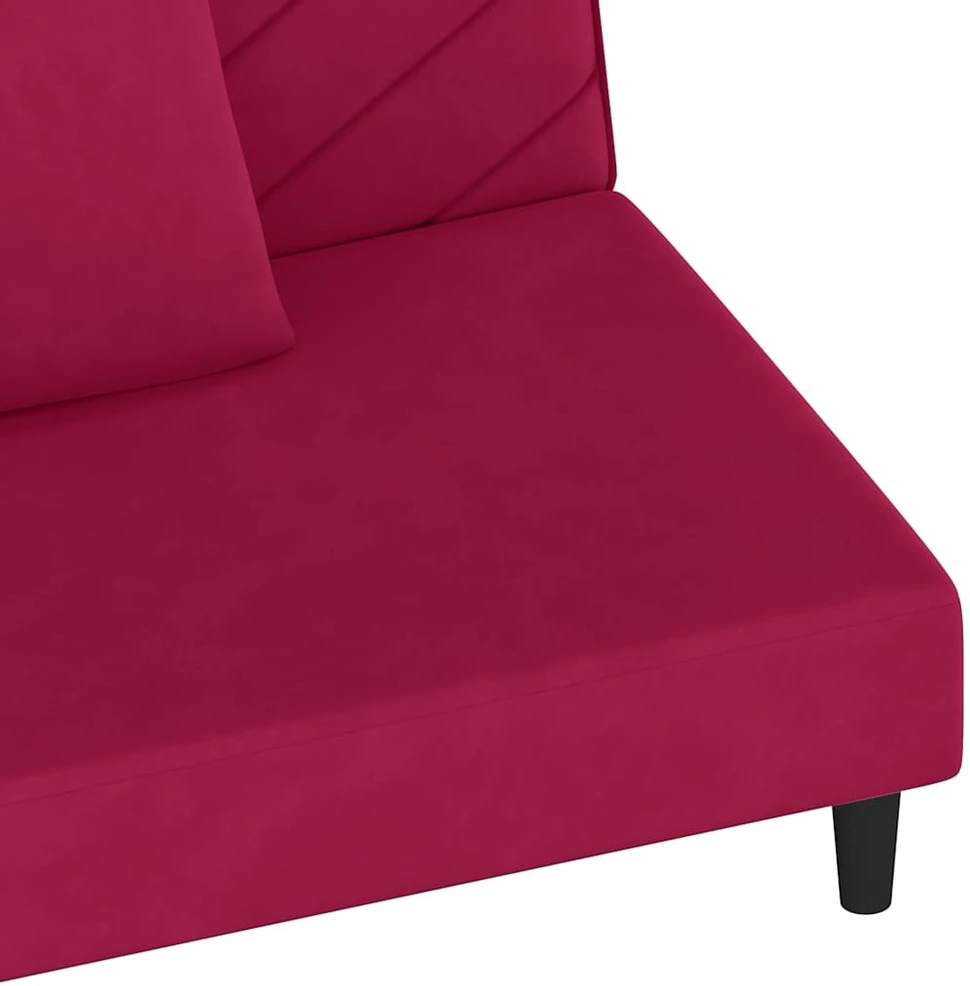 Dvivietė sofa-lova su dvejomis pagalvėmis, vyno, aksomas