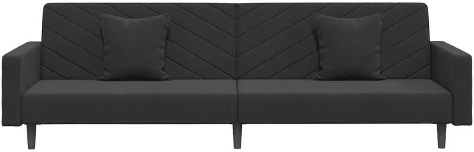 Dvivietė sofa-lova su dvejomis pagalvėmis, juoda, aksomas