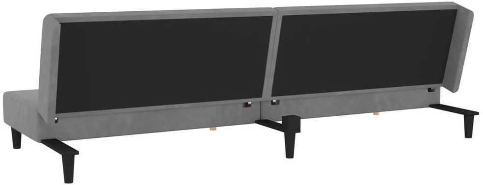 Dvivietė sofa-lova su dvejomis pagalvėmis, pilka, aksomas