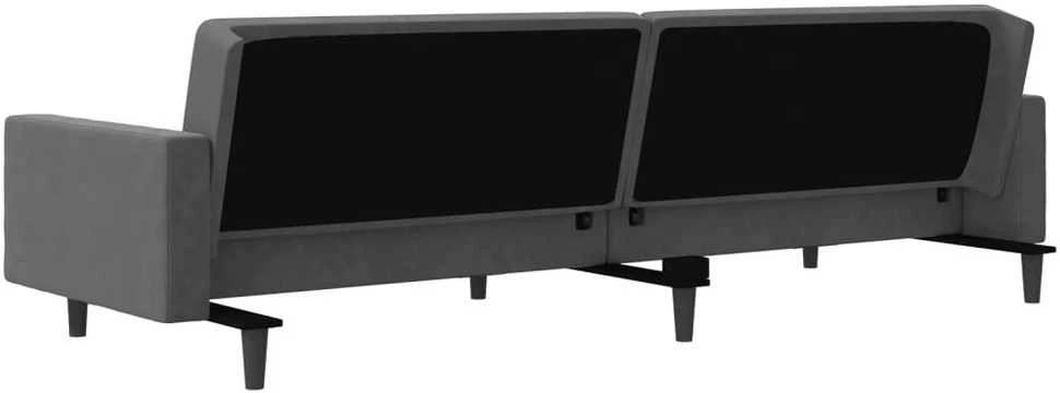 Dvivietė sofa-lova su dvejomis pagalvėmis, pilka, aksomas