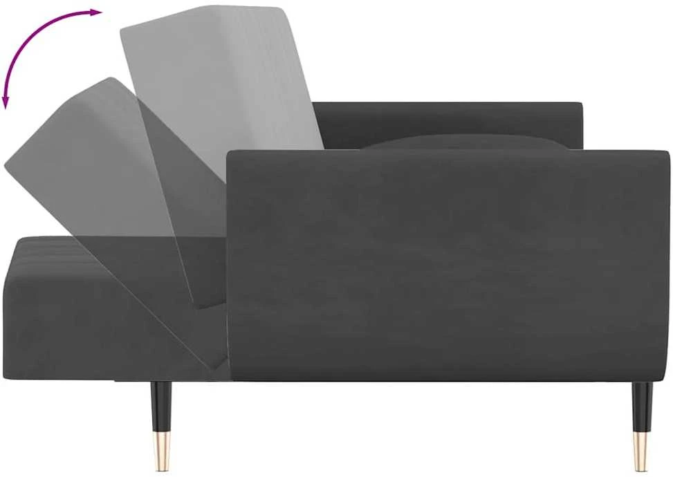 Dvivietė sofa-lova su dvejomis pagalvėmis, pilka, aksomas