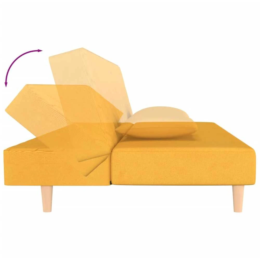 Dvivietė sofa-lova su dvejomis pagalvėmis, geltona, audinys