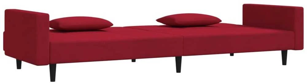 Dvivietė sofa-lova su dvejomis pagalvėmis, vyno, aksomas