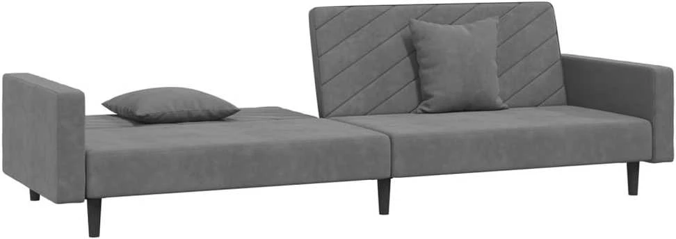 Dvivietė sofa-lova su dvejomis pagalvėmis, pilka, aksomas