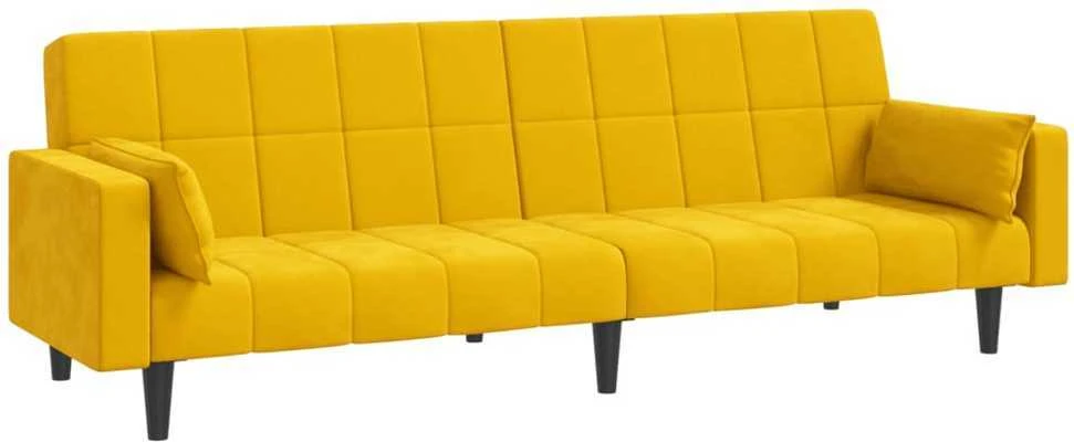 Dvivietė sofa-lova su dvejomis pagalvėmis, geltona, aksomas