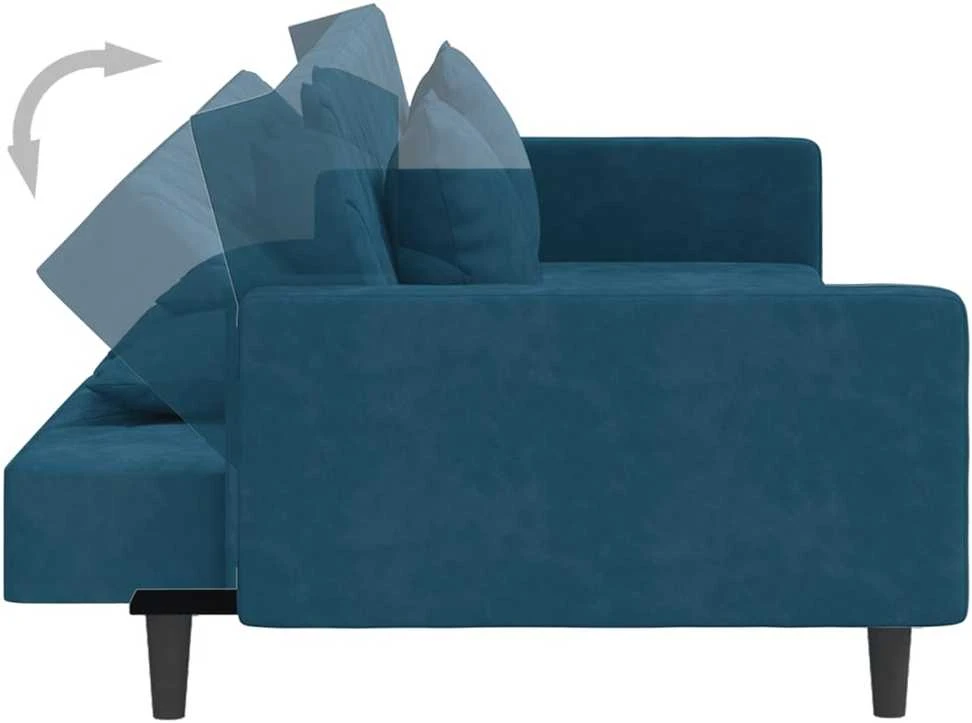 Dvivietė sofa-lova su dvejomis pagalvėmis, mėlyna, aksomas