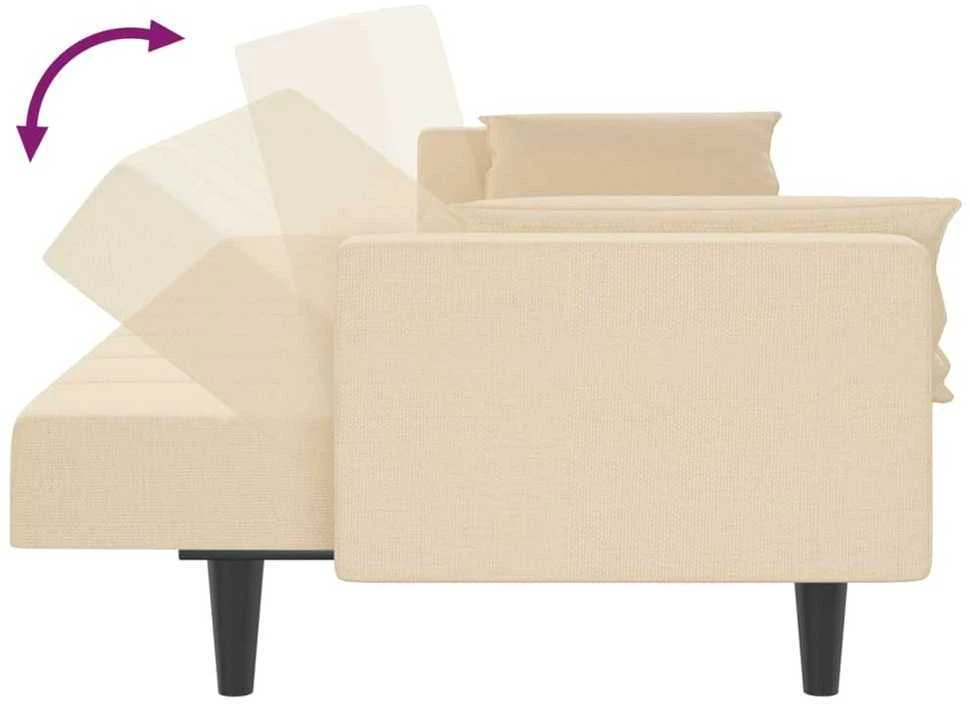 Dvivietė sofa-lova su dvejomis pagalvėmis, kreminė, audinys