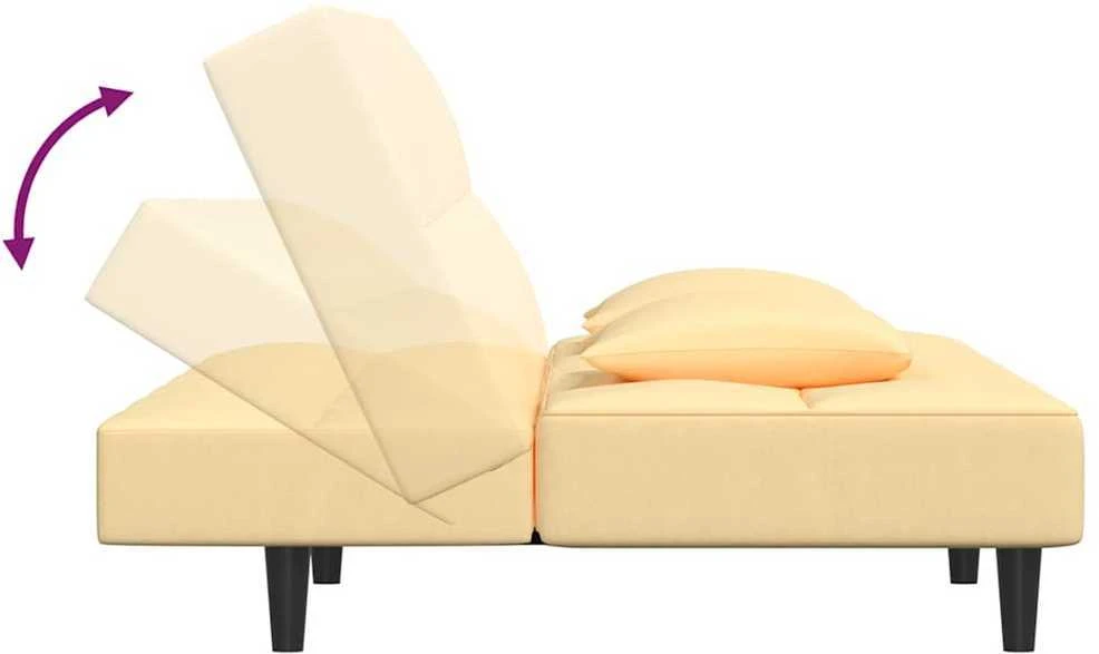 Dvivietė sofa-lova su dvejomis pagalvėmis, kreminė, aksomas