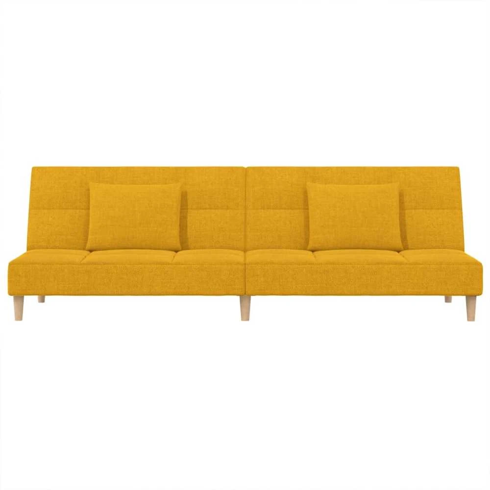 Dvivietė sofa-lova su dvejomis pagalvėmis, geltona, audinys