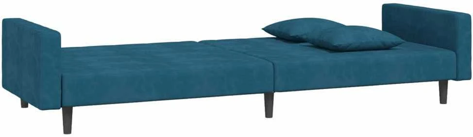 Dvivietė sofa-lova su dvejomis pagalvėmis, mėlyna, aksomas