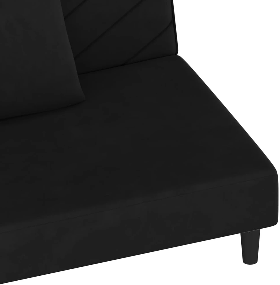 Dvivietė sofa-lova su dvejomis pagalvėmis, juoda, aksomas