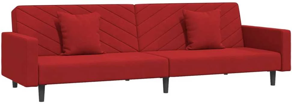 Dvivietė sofa-lova su dvejomis pagalvėmis, vyno, aksomas