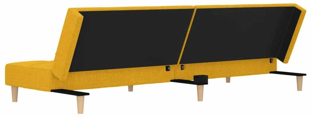 Dvivietė sofa-lova su dvejomis pagalvėmis, geltona, audinys