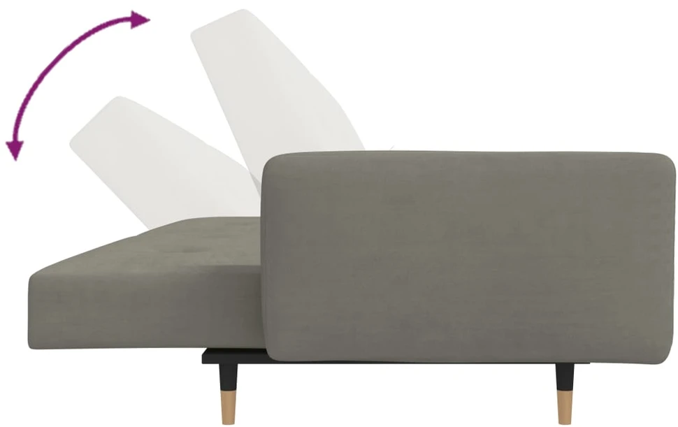 Dvivietė sofa-lova su dvejomis pagalvėmis, pilka, aksomas