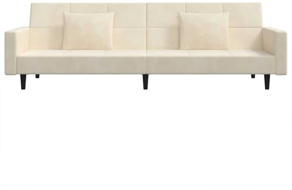 Dvivietė sofa-lova su dvejomis pagalvėmis, kreminė, aksomas