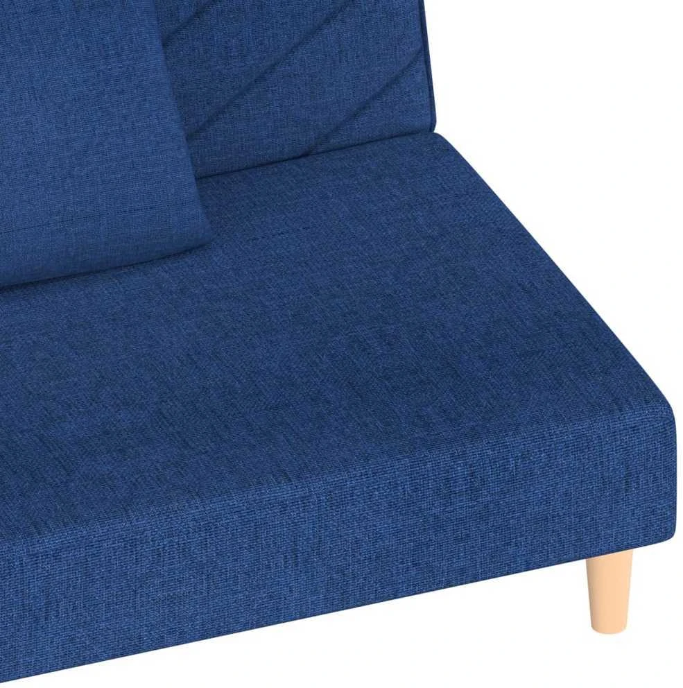 Dvivietė sofa-lova su dvejomis pagalvėmis, mėlyna, audinys