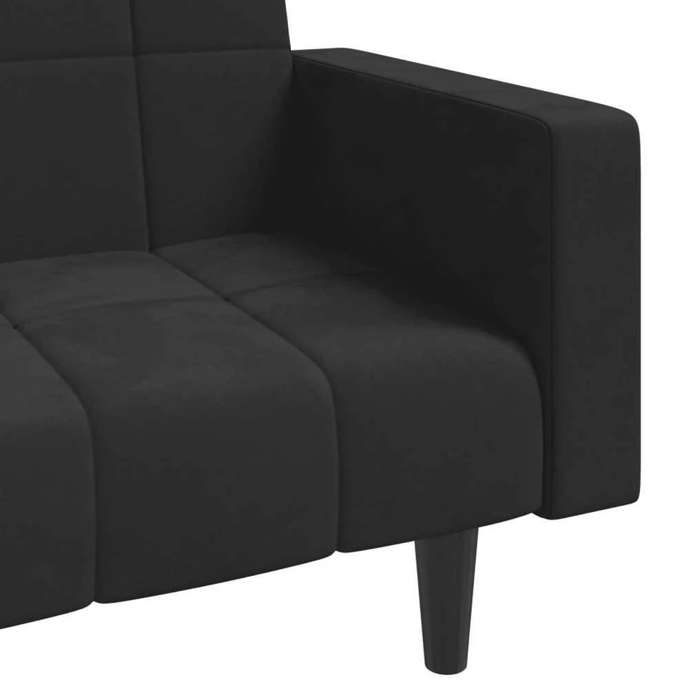 Dvivietė sofa-lova su dvejomis pagalvėmis, juoda, aksomas