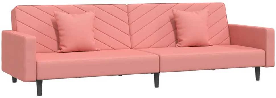 Dvivietė sofa-lova su dvejomis pagalvėmis, rožinė, aksomas
