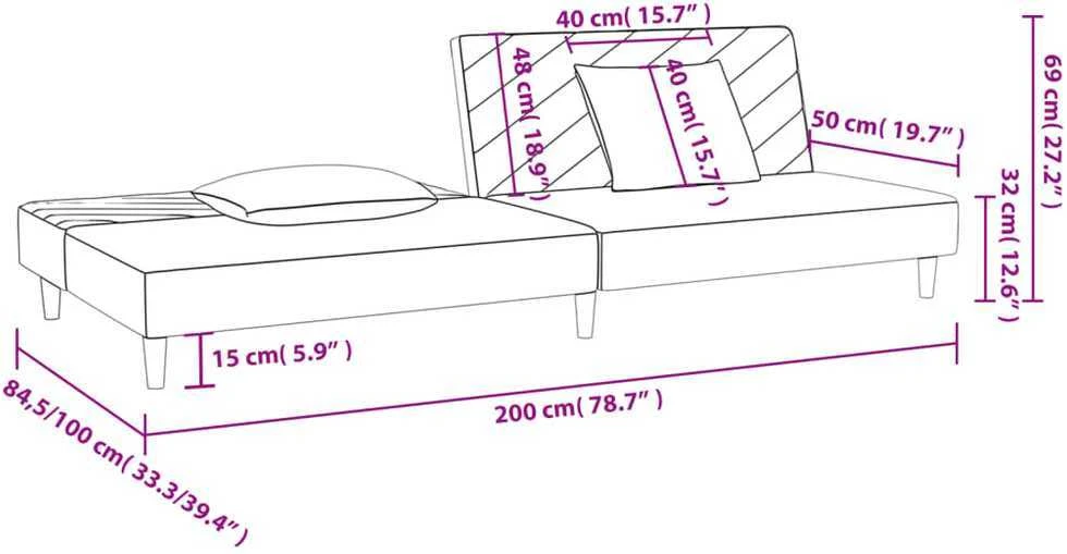 Dvivietė sofa-lova su dvejomis pagalvėmis, mėlyna, aksomas