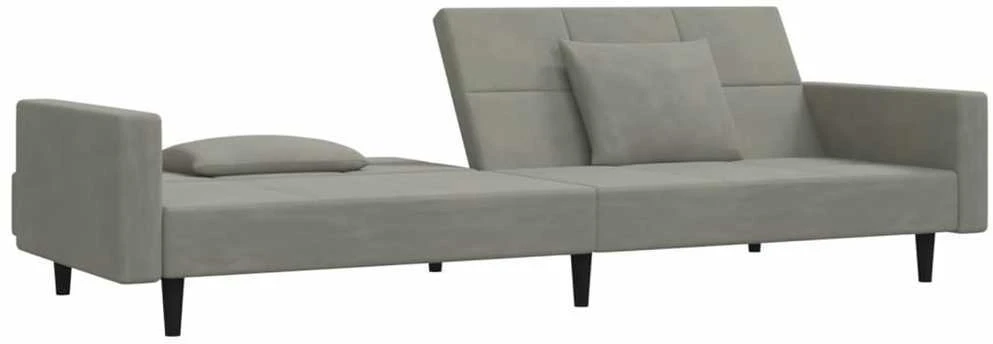 Dvivietė sofa-lova su dvejomis pagalvėmis, pilka, aksomas