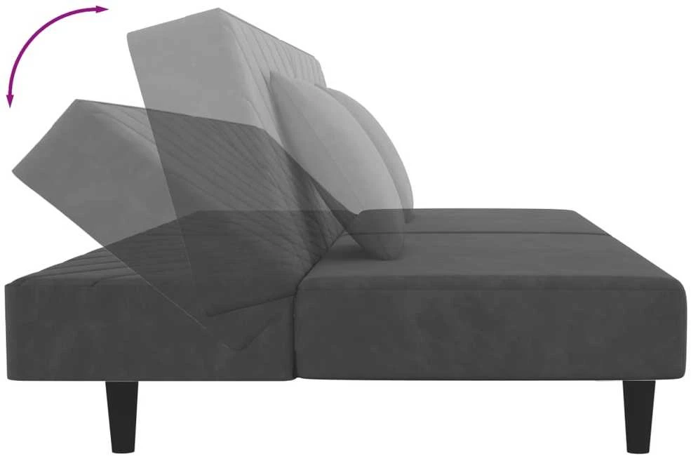Dvivietė sofa-lova su dvejomis pagalvėmis, pilka, aksomas