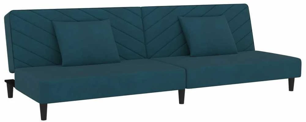 Dvivietė sofa-lova su dvejomis pagalvėmis, mėlyna, aksomas