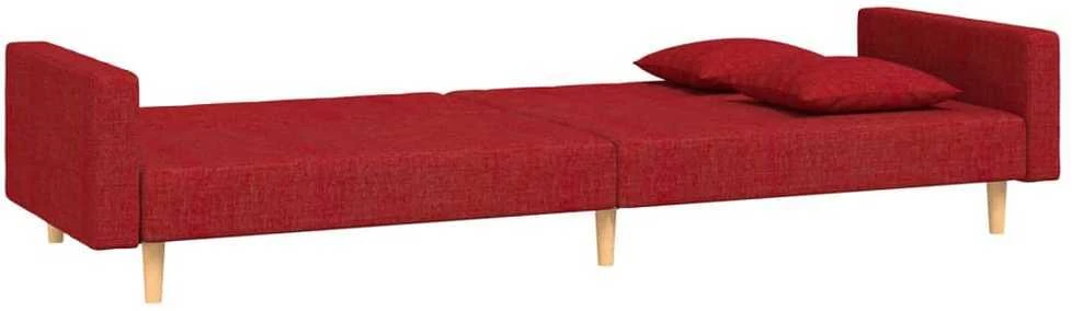 Dvivietė sofa-lova su dvejomis pagalvėmis, vyno, audinys