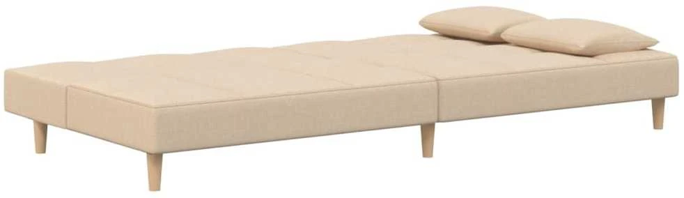 Dvivietė sofa-lova su dvejomis pagalvėmis, kreminė, audinys