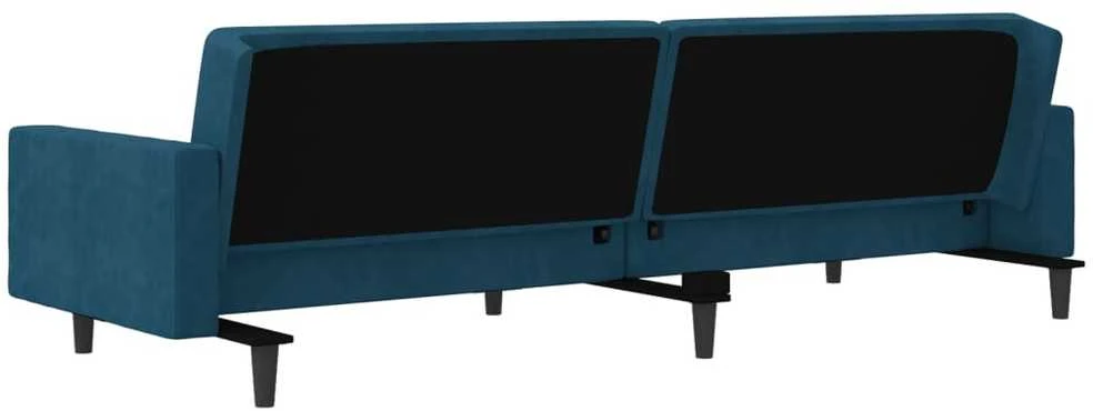 Dvivietė sofa-lova su dvejomis pagalvėmis, mėlyna, aksomas