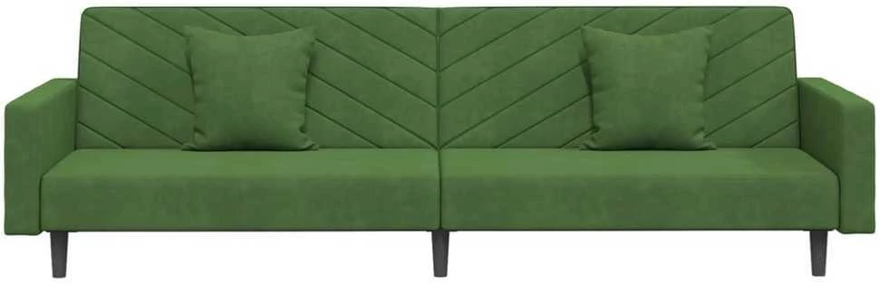 Dvivietė sofa-lova su dvejomis pagalvėmis, žalia, aksomas