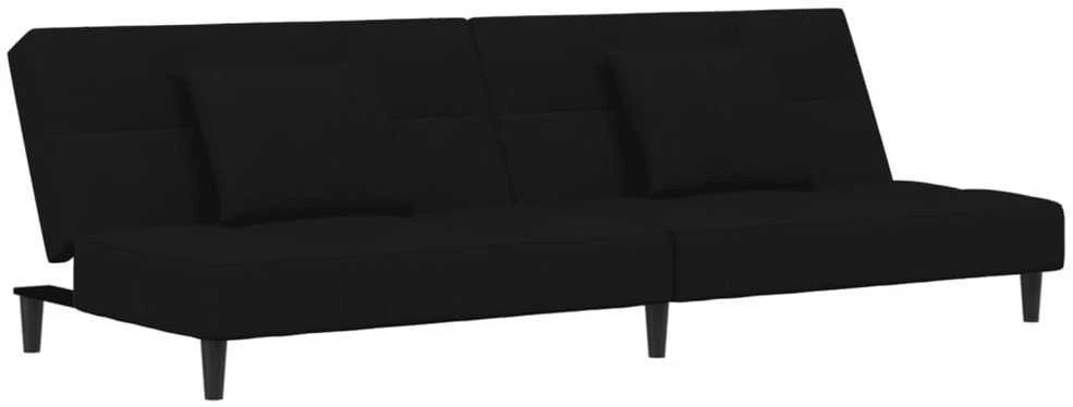 Dvivietė sofa-lova su dvejomis pagalvėmis, juoda, aksomas