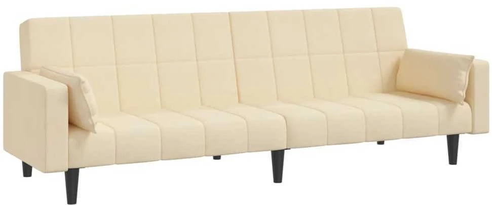 Dvivietė sofa-lova su dvejomis pagalvėmis, kreminė, audinys