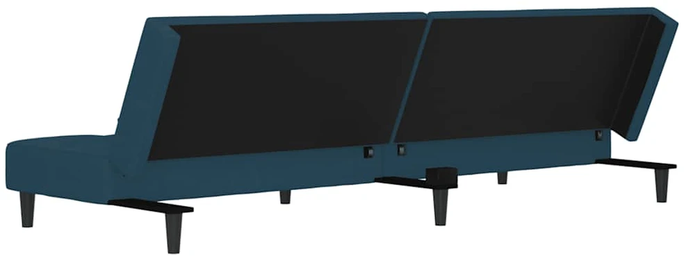 Dvivietė sofa-lova su dvejomis pagalvėmis, mėlyna, aksomas