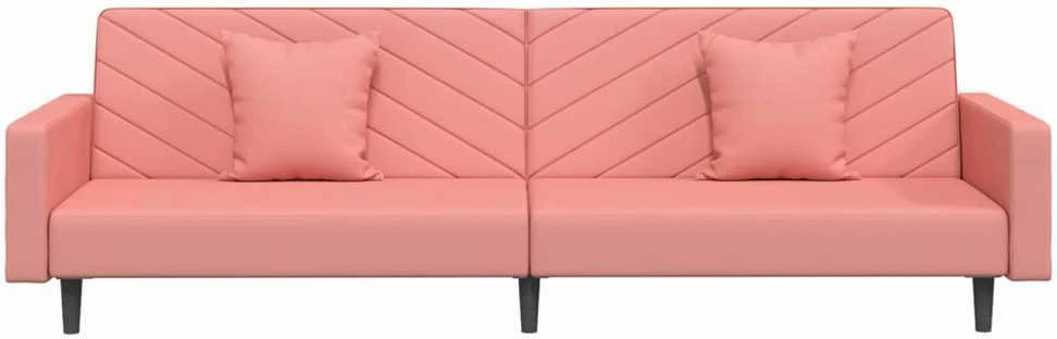Dvivietė sofa-lova su dvejomis pagalvėmis, rožinė, aksomas