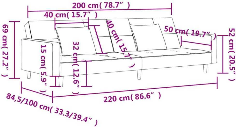 Dvivietė sofa-lova su dvejomis pagalvėmis, mėlyna, audinys