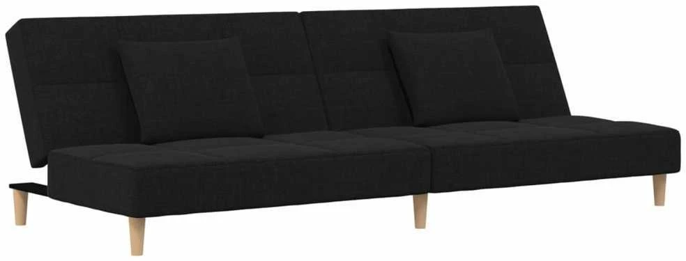 Dvivietė sofa-lova su dvejomis pagalvėmis, juoda, audinys