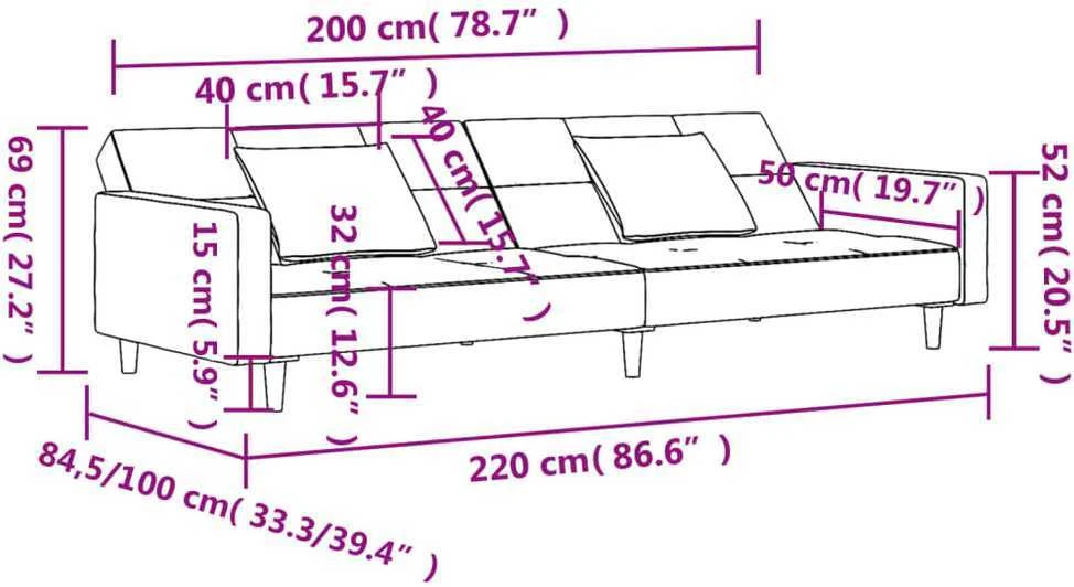 Dvivietė sofa-lova su dvejomis pagalvėmis, kreminė, aksomas
