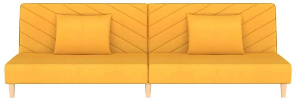 Dvivietė sofa-lova su dvejomis pagalvėmis, geltona, audinys