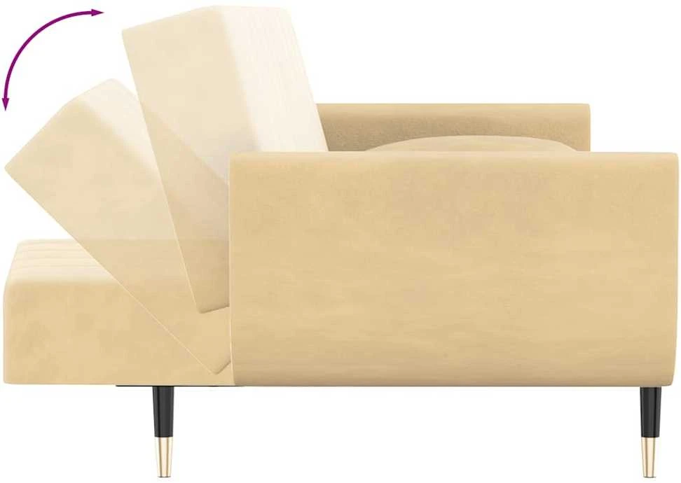 Dvivietė sofa-lova su dvejomis pagalvėmis, kreminė, aksomas