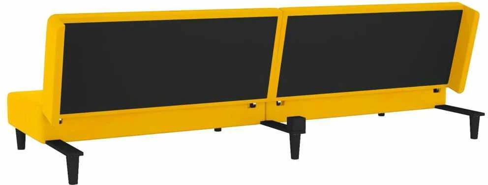 Dvivietė sofa-lova su dvejomis pagalvėmis, geltona, aksomas