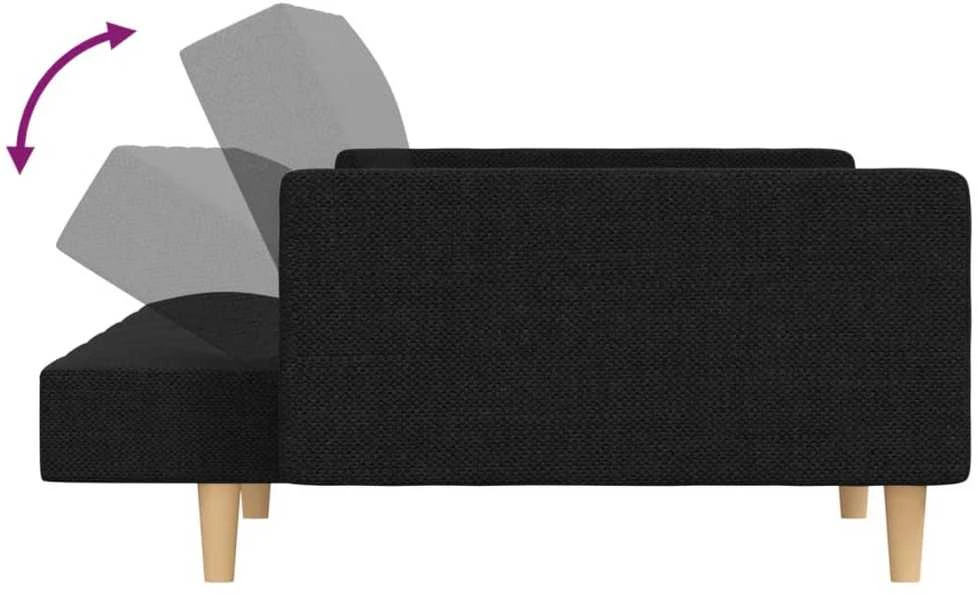 Dvivietė sofa-lova su dvejomis pagalvėmis, juoda, audinys