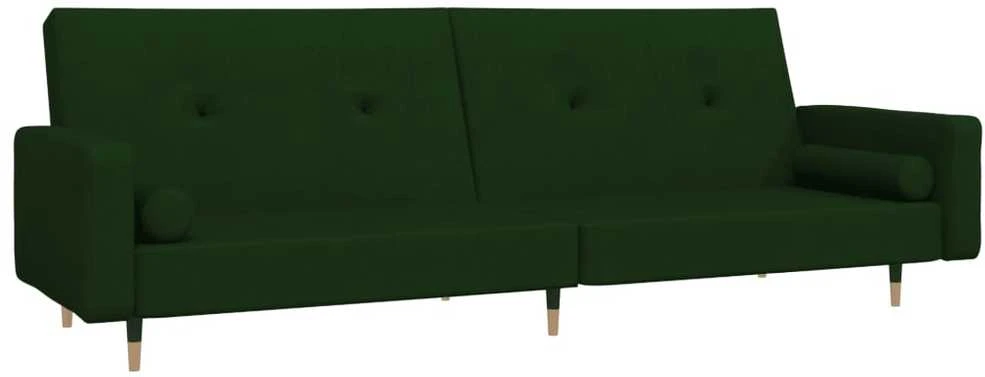 Dvivietė sofa-lova su dvejomis pagalvėmis, žalia, aksomas