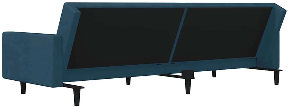 Dvivietė sofa-lova su dvejomis pagalvėmis, mėlyna, aksomas