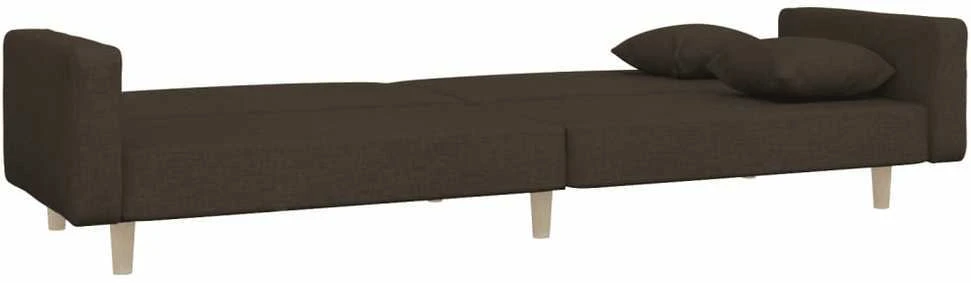 Dvivietė sofa-lova su dvejomis pagalvėmis, ruda, audinys