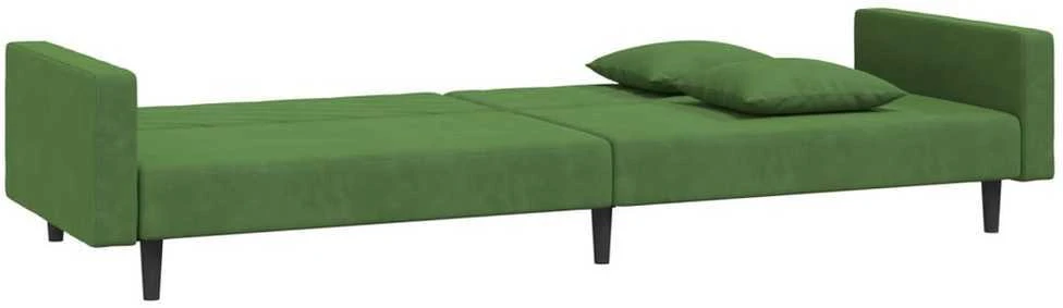 Dvivietė sofa-lova su dvejomis pagalvėmis, žalia, aksomas