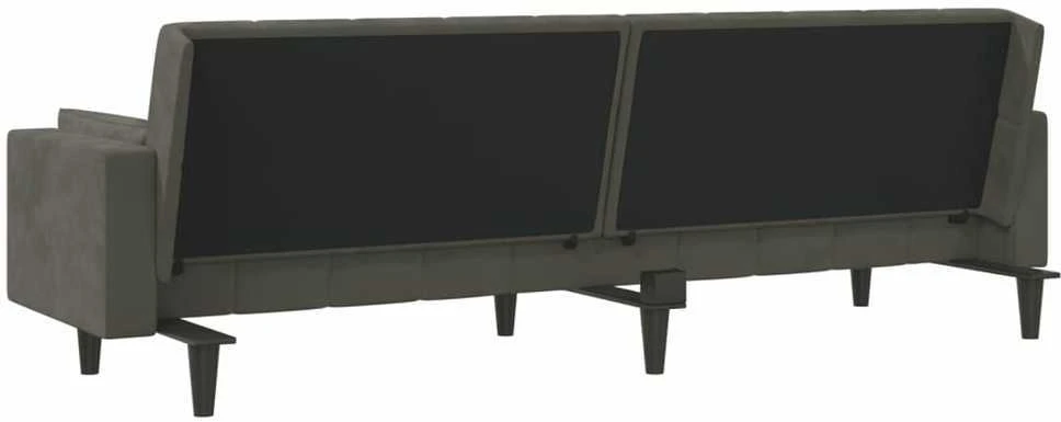 Dvivietė sofa-lova su dvejomis pagalvėmis, pilka, aksomas